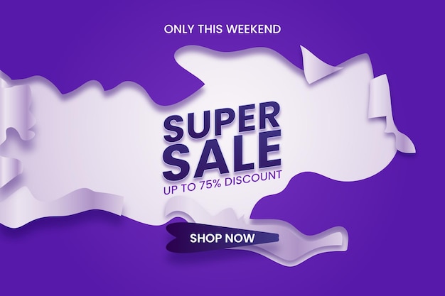 Vector paper cut super mega sell offer background design template