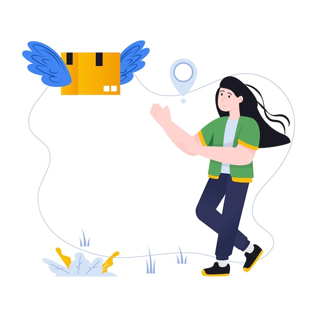 Vector parcel with wings concept of air delivery flat illustration