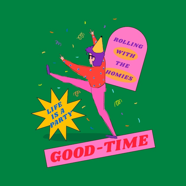 Vector party quote collage element drawing illustration on green background vector