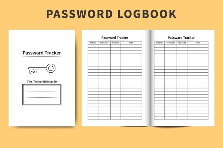 Password log book template design for websites Simple password tracker notebook layout vector