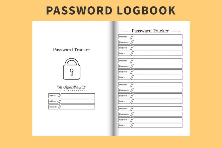 Password tracker notebook template Website password and information tracker journal vector