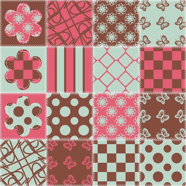 Vector patchwork background with different patterns