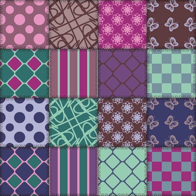 Vector patchwork background with different patterns