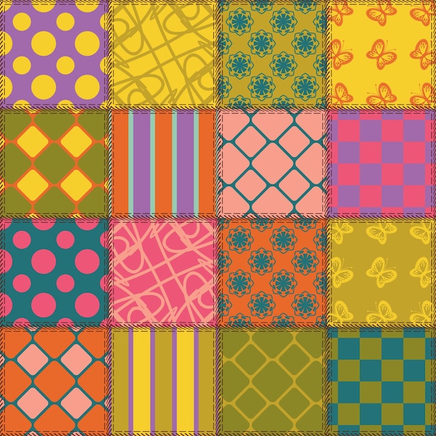 Vector patchwork background with different patterns
