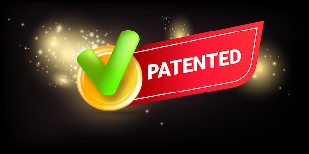 Vector patented banner design template with green check mark