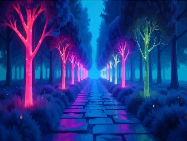 Vector a path in a forest with trees in the background