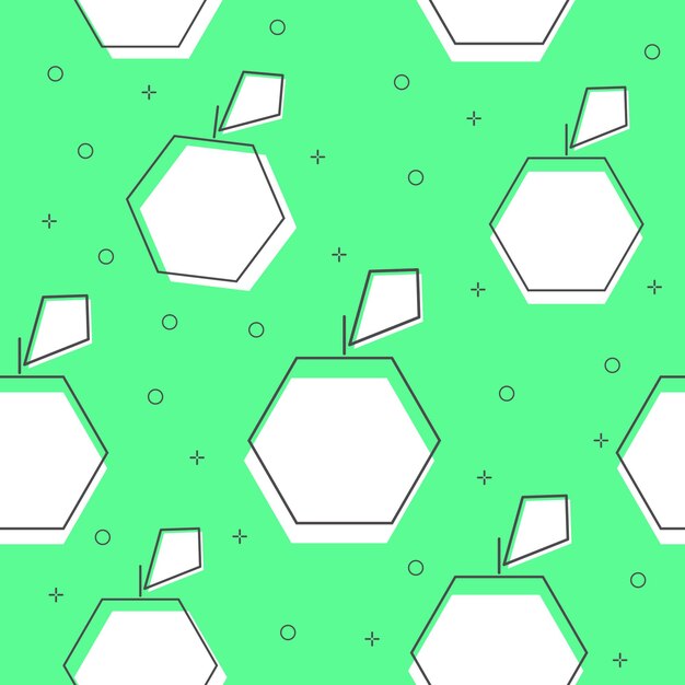 Vector pattern flat line hexagons white apples