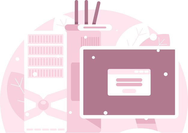 Vector pc with wifi router computer display with logon window vector graphics