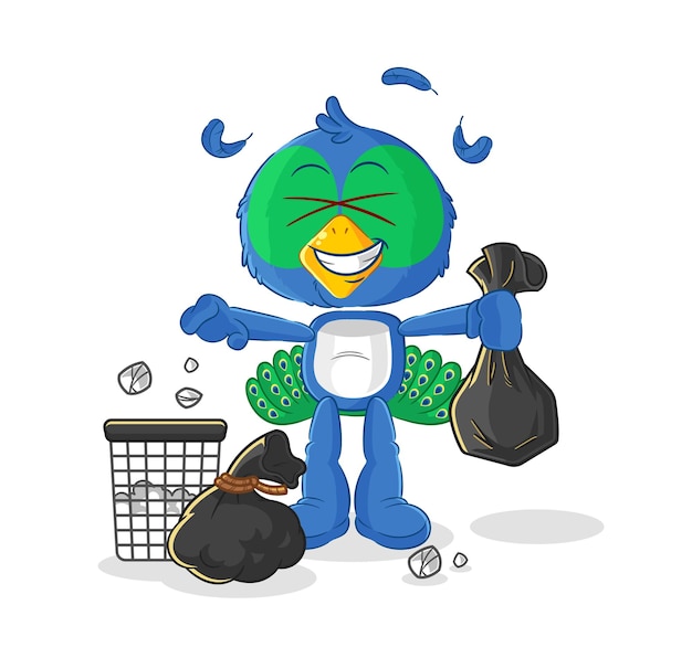 Vector peacock throw garbage mascot cartoon vector