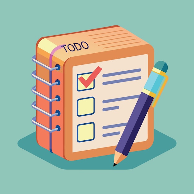 Vector pen on blank check list notebook with wooden cube block combine word todo using as to do list busi