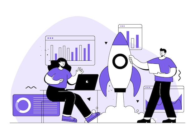 Vector people analyze company data startup business new business project launch entrepreneurship