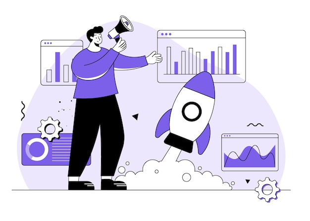 Vector people analyze company data startup business new business project launch entrepreneurship