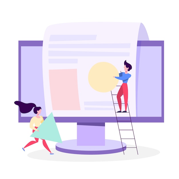 Vector people build website. web page development process