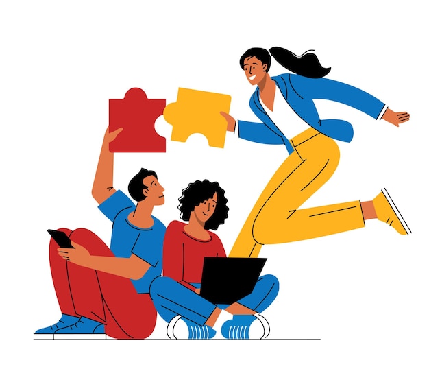 Vector people connecting puzzle elements
