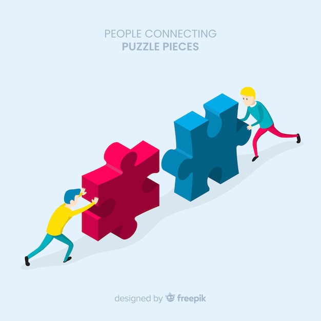 Vector people connecting puzzle pieces