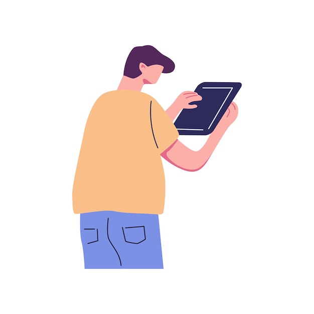 Vector people holding tablet pc flat illusration