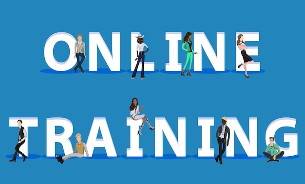 Vector people on online training for web mobile app presentations