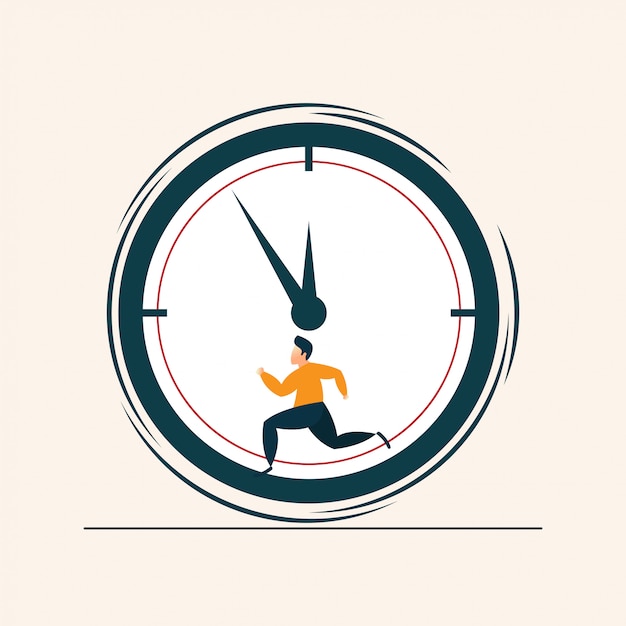 Vector people running concept clock flat