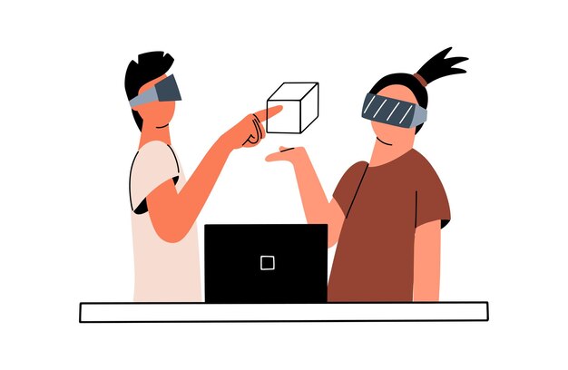 Vector people wearing virtual reality glasses concept ar and vr technologies vector illustration in a flat style