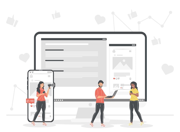 Vector people with computer and smartphone