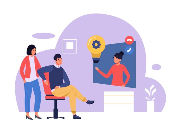 Vector people with light bulbs creative business idea and finding solution process team group working together on innovation