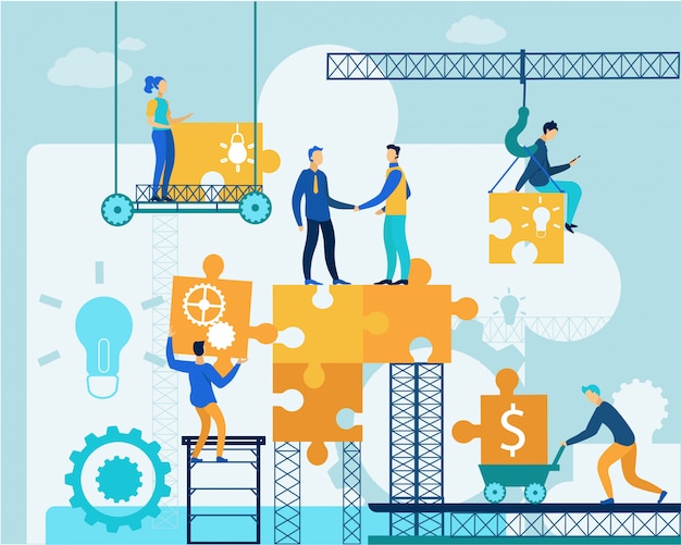 Vector people work on business puzzle