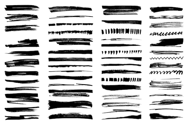 Vector permanent marker lines for underlining and highlight black marker stroke collection
