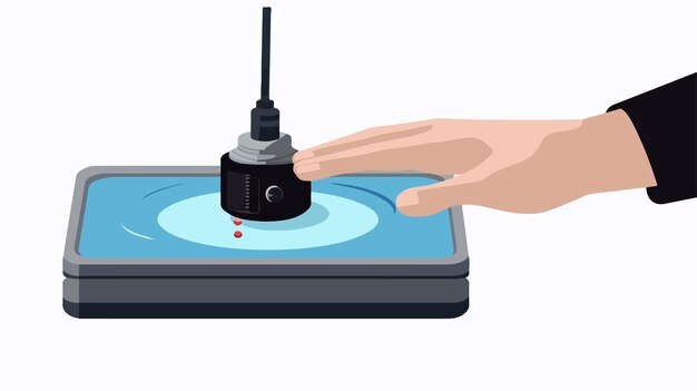 Vector a person is using a device that has a black button on it