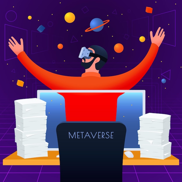 Vector a person in the metaverse in the workplace