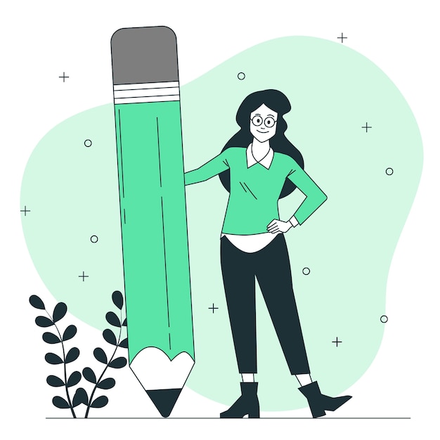 Vector person with big pencil concept illustration
