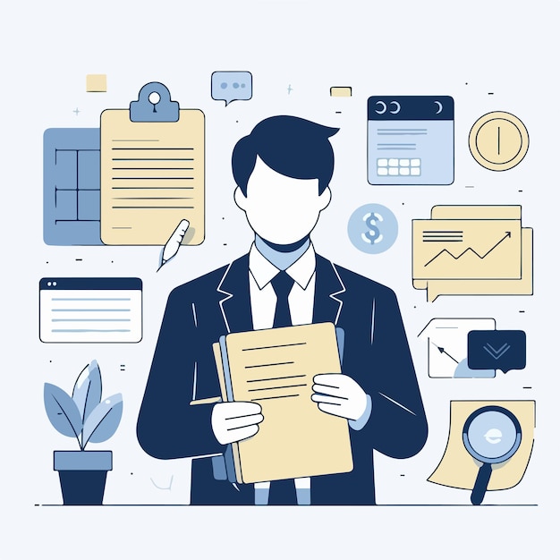 Vector person with notepad simple and minimalist flat design style