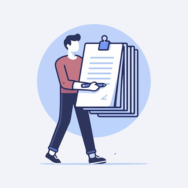 Vector person with notepad simple and minimalist flat design style
