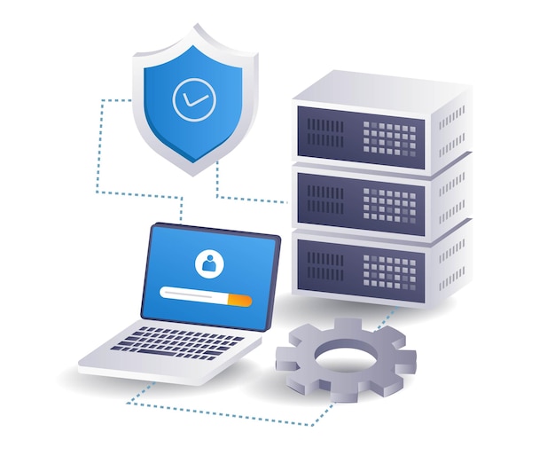Vector personal computer security server concept flat isometric 3d illustration