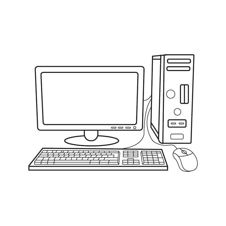 Personal computer with blank screen Workspace with computer Vector illustration