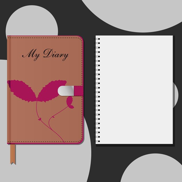 Vector personal diary and blank spiral notebook
