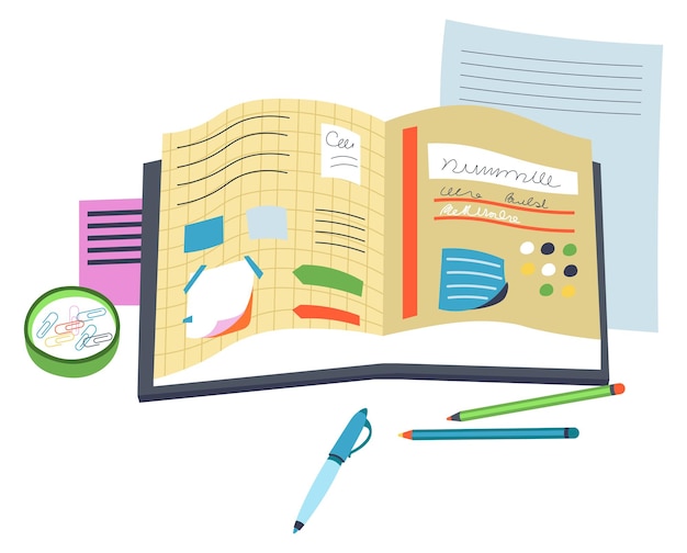 Vector personal diary teenager notebook and pencils