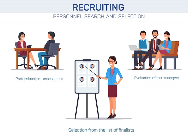 Vector personnel selection stages flat illustration characters