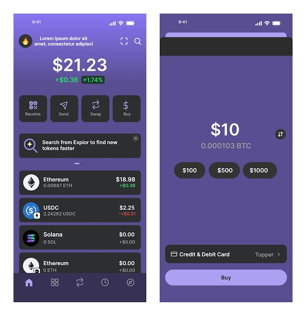Vector phantom wallet mobile app interface