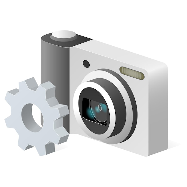 Vector photo camera with gear icon settings icon or instruction