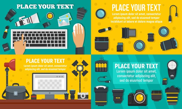 Vector photographer equipment banner set