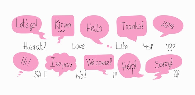 Vector phrases conversation in bubbles online chat clouds various words comments information forms suitable