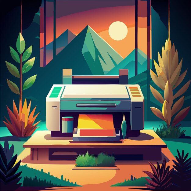 Vector a picture of a fire place with mountains in the background