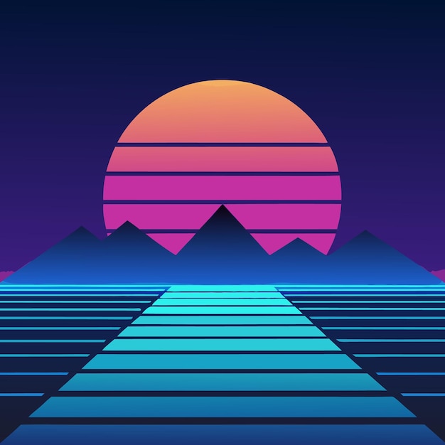 Vector a picture of a mountain with a sunset in the background