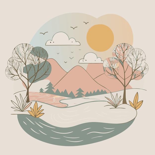 Vector a picture of a mountain with trees and mountains in the background