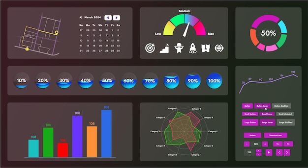 Vector the picture shows the interface of a web application or site consisting of navigation elements buttons and various components design includes menu search form icons and vector graphics
