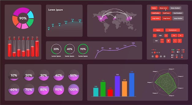 Vector the picture shows the interface of a web application or site consisting of navigation elements buttons and various components design includes menu search form icons and vector graphics