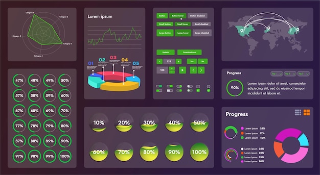 Vector the picture shows the interface of a web application or site consisting of navigation elements buttons and various components design includes menu search form icons and vector graphics