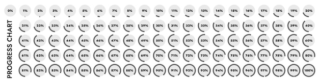 Vector pie charts load indicators from 0 to 100 they show processes such as progress completion loading and unloading of data