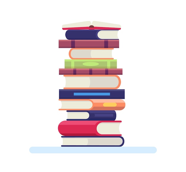 Vector pile of book university or school library objects for learning reading stack of colorful textbooks with hardcover