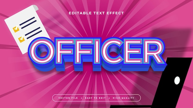 Vector pink blue and white officer 3d editable text effect font style